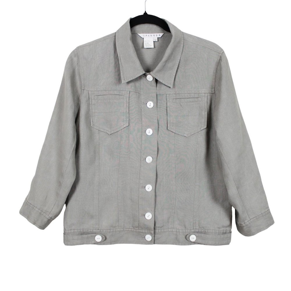 Spanner Taupe Button Down Linen Top